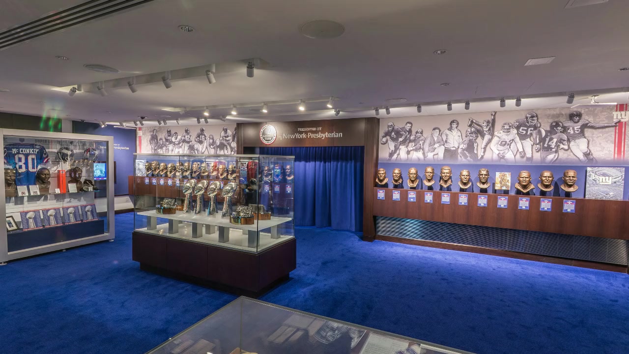 Historic displays inside the New York Giants Legacy Club